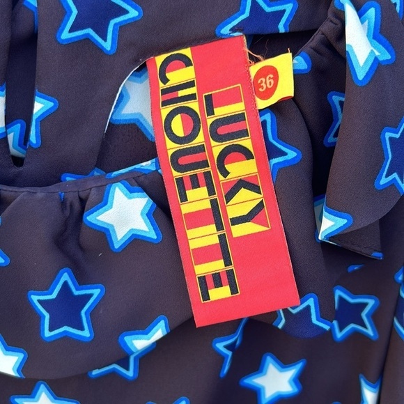 Lucky Chouette Star Print Dress Sz 36 With Pockets Mini Dress Wedding Guest - Picture 3 of 6